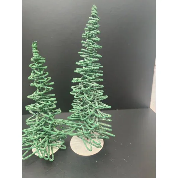 Vintage Dept 56 Village Frosted Zig-zag Trees Set of 3 Retired Green 5250-7 star - Picture 4 of 9